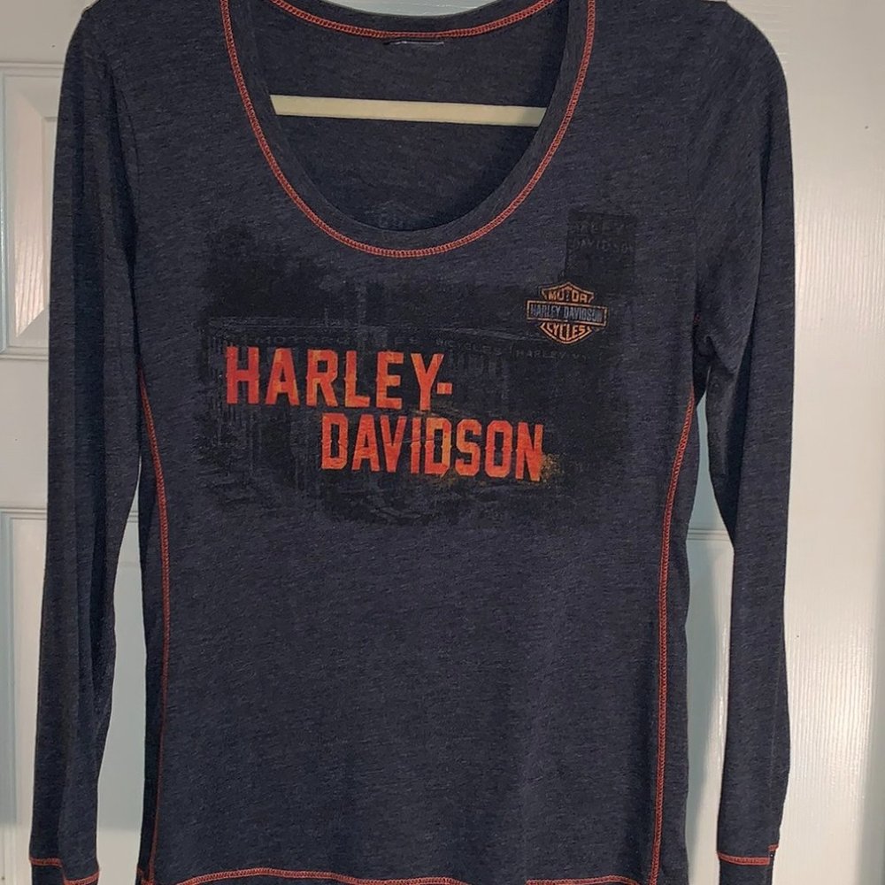 Gray Long Sleeve Harley Davidson T-Shirt Med- NO TAG See Measurements in Pics